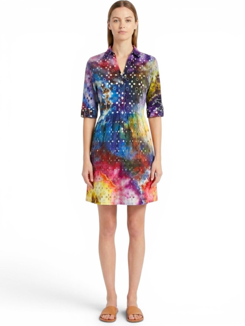 Outback Red Tie Dye Rainbow Colorful Multi Color Eyelet Lace Fit & Flare Dress 6
